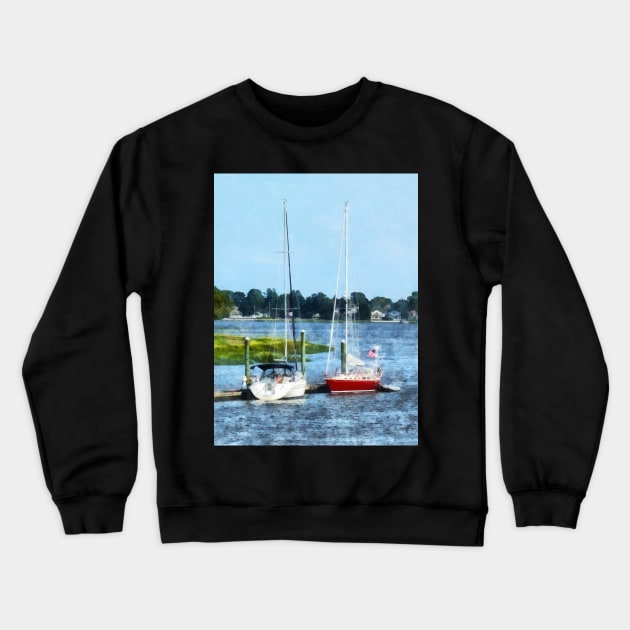 Norwalk, CT - Two Docked Sailboats Crewneck Sweatshirt by SusanSavad